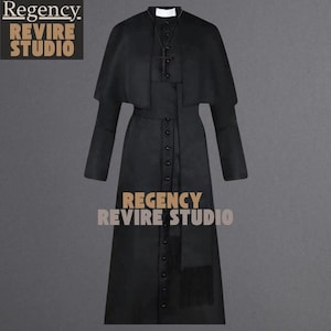 Batina tradicional do clero – Veste católica romana preta com capa – Manto sacerdotal – Traje litúrgico da igreja – Traje histórico