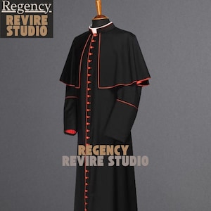 Traditional Black Clergy Cassock With Red Trim - Catholic Priest Vestment - Gothic Church Garment - Religious Costume For Men