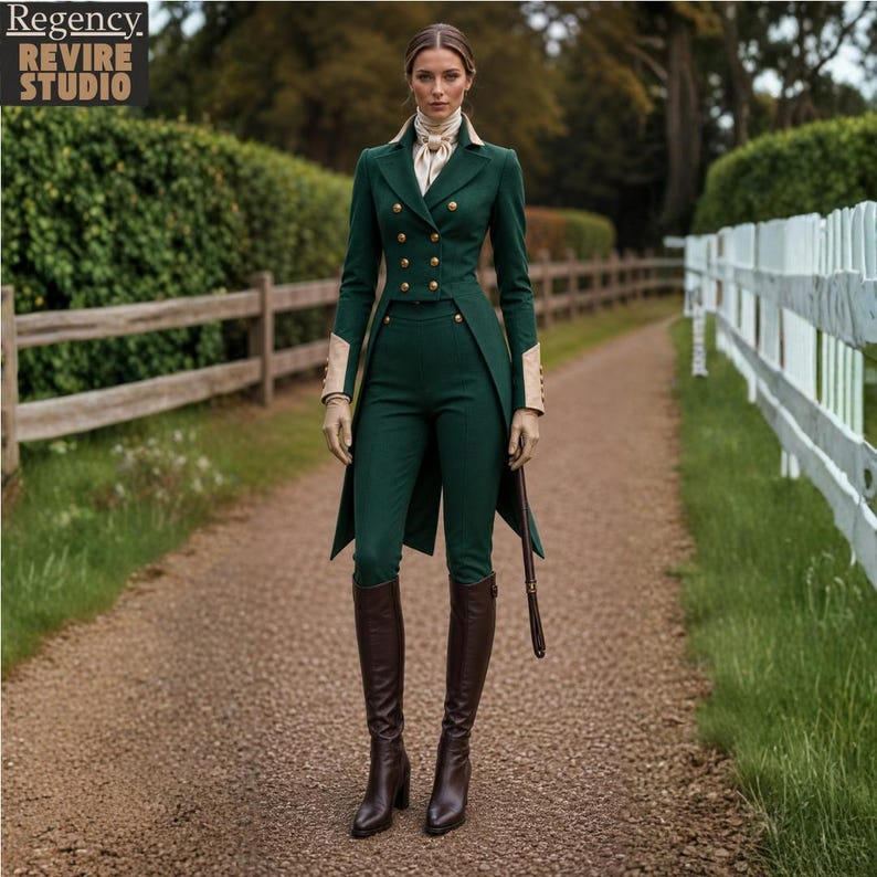 Regency Riding Outfits Women’s Emerald Regency Tailcoat Suit – Victorian Riding Coat ...