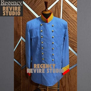 Blue Officer Uniform with Gold Embroidery & Buttons | Historical Reenactment Costume Jacket - Regency Jacket - Military Wool Coat for Men