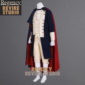 New George Washington Uniform - Navy Blue - Off White Wool Men - 1770s American Revolution War Jacket - Halloween Costume - Cosplay Costume