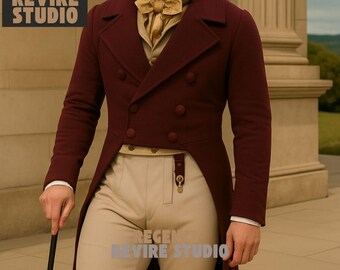 Regency Burgundy Wool Tailcoat | Vintage Gentleman Formal Suit