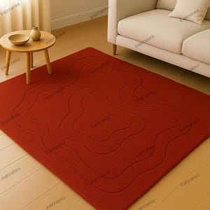Modern Red Hand - Tufted Area Rug - Contemporary Wavy Pattern Carpet for Living Room. Bedroom or Office - Soft Minimalist Floor Decor