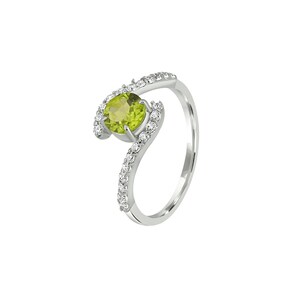 Elegant Peridot & Zircon Accent Sterling Silver Ring | August Birthstone Engagement Ring | Green Gem Promise Ring | Handmade Fine Jewelry