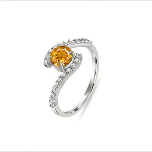 Stunning Citrine & Zircon Accent Statement Sterling Silver Ring | Yellow Gemstone Promise Ring | November Birthstone Fine Jewelry