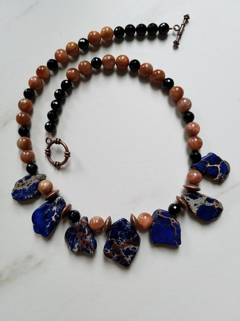 Broncos Blue Ocean Jasper Sunstone Necklace Natural Stone Blue Necklace Statement Necklace Jasper Necklace Sunstone Necklace