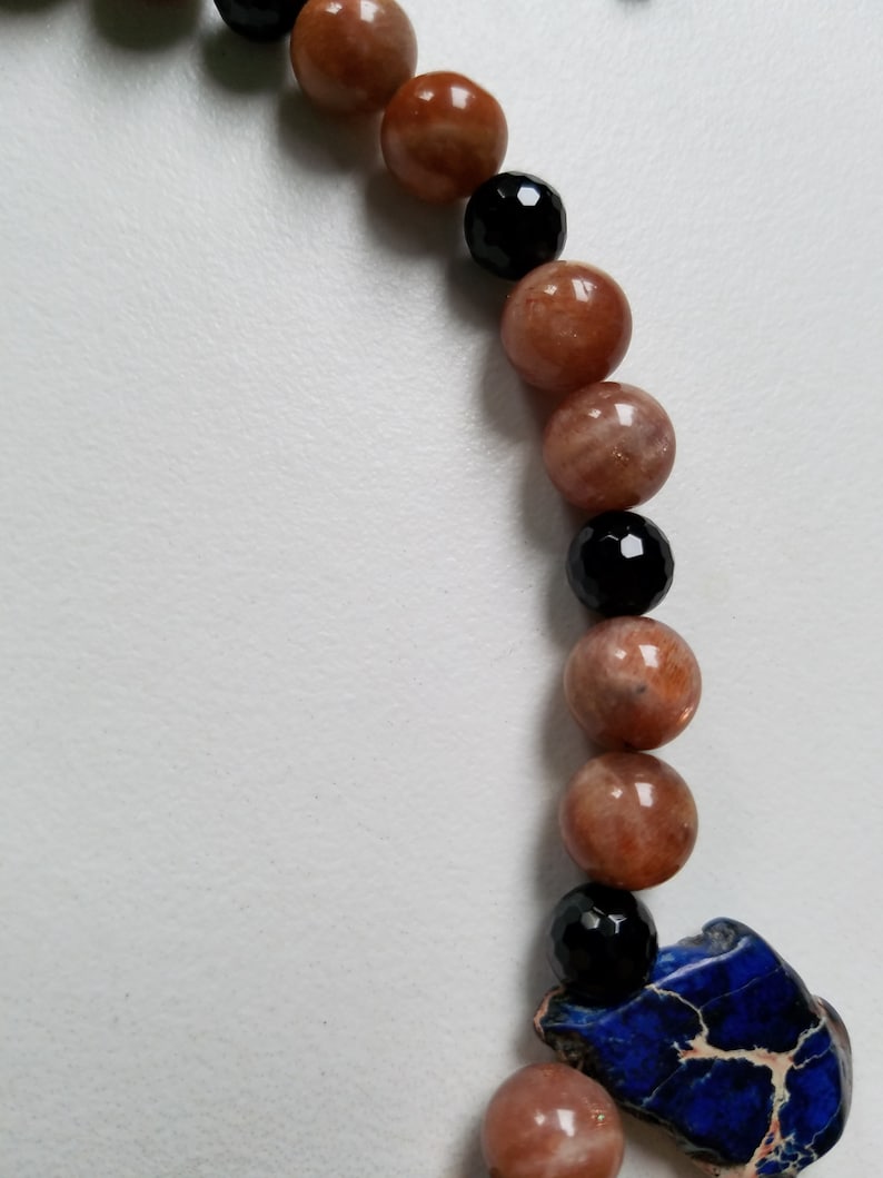 Broncos Blue Ocean Jasper Sunstone Necklace Natural Stone Blue Necklace Statement Necklace Jasper Necklace Sunstone Necklace