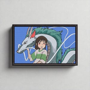 Chihiro and Haku Spirited Away Embroidery Design – Studio Ghibli Anime Machine Embroidery Pattern, Dragon Embroidery File, Digital Download