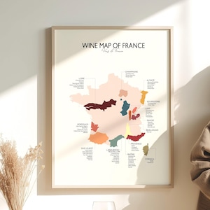 French Wine Regions Map Poster, Bordeaux Burgundy Champagne Wall Art