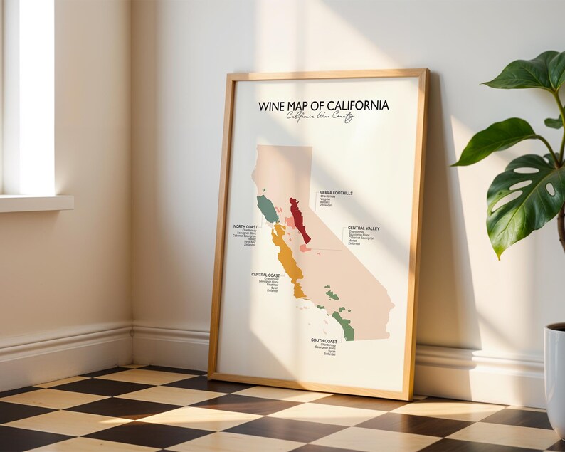 California Wine Regions Map Poster – Napa Valley Wine Map Wall Art ...