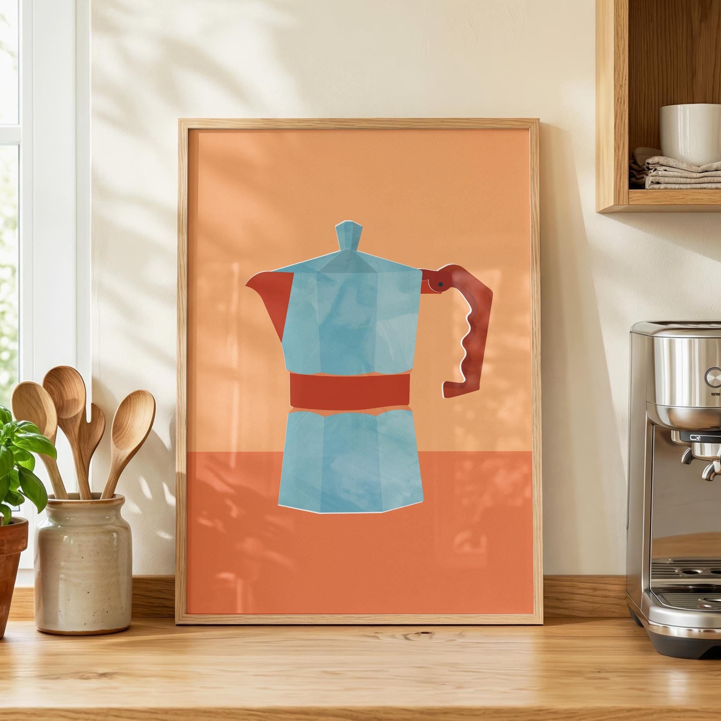 Bialetti Moka Pot Poster | Retro Italian Coffee Wall Art | Coffee Nook ...