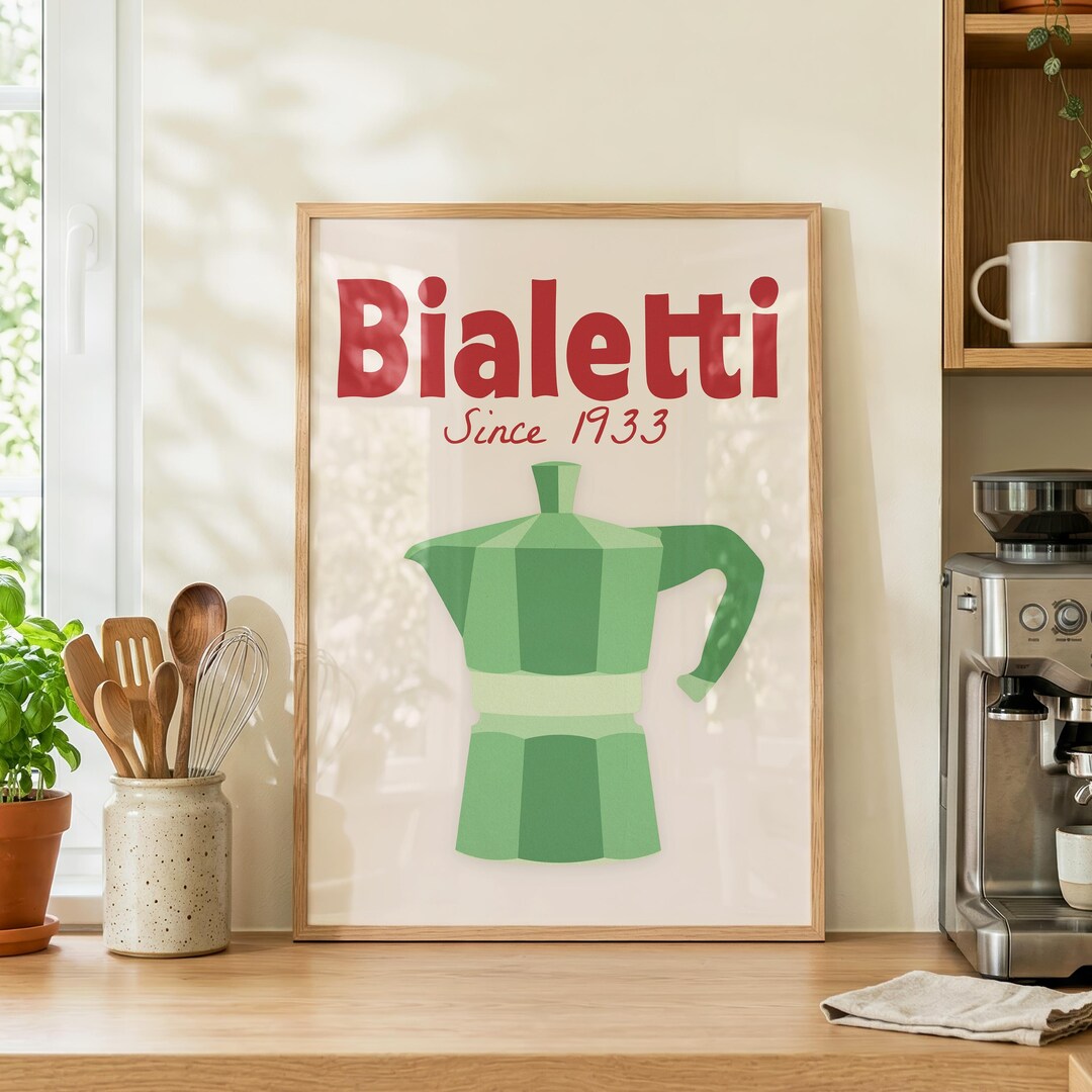 Bialetti Moka Pot Print | Italian Coffee Poster | Retro Kitchen Wall ...
