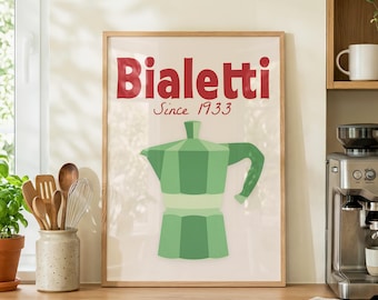 Bialetti Moka Pot Print | Italian Coffee Poster | Retro Kitchen Wall Art Digital
