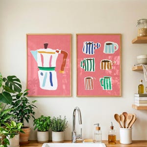 Coffee Poster Set of 2 | Moka Pot Wall Art | Espresso Kitchen Decor
