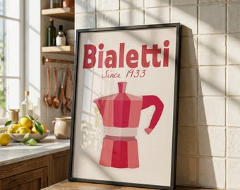 Bialetti 1933 Poster – Minimalist Moka Pot Print, Beige Italian Coffee Wall Art