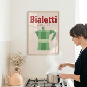 Moka Pot Poster, Italian Coffee Kitchen Decor, Retro Wall Art
