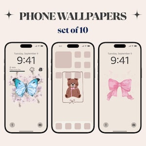 Coquette Aesthetic Phone Wallpaper Pack, 10 Soft Dreamy Lock Screen Backgrounds, Girly iPhone Wallpapers, Pastel Digital Download