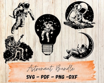 Astronaut SVG Bundle | Space Explorer Cut Files | Cosmic Astronaut Clipart for Cricut & Silhouette | Galaxy Moon Guitar DJ Designs