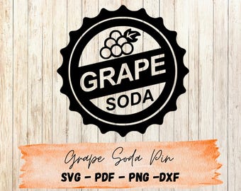 Grape Soda Pin SVG - Adventure Badge Bottle Cap Cut File for Cricut & Silhouette | DIY Friendship Pin Design | Up Grape Soda Pin