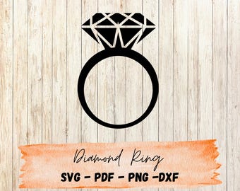 Diamond Ring SVG | Engagement Ring Clipart | Wedding svg Cut File for Cricut & Silhouette | Bridal Shower PNG DXF Digital Download