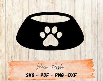 Pet Bowl SVG | Dog Dish with Paw Print Cut File | Cat Bowl Silhouette | Cricut & Silhouette | Digital Download