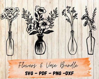 Flowers in Vase SVG Bundle | Minimalist Botanical Cut Files for Cricut & Silhouette | Line Art Floral Clipart | PNG PDF dxf Floral Plant svg