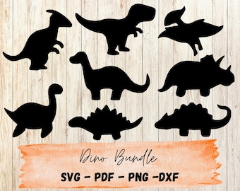 Dinosaur SVG Bundle – 8 Silhouette Cut Files for Cricut and Silhouette | T-Rex, Stegosaurus, Triceratops, Brontosaurus, pterodactyl & More