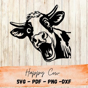 Funny Cow SVG | Shocked Cow Face Clipart | Farm Animal Cut File for Cricut & Silhouette | Black and White Cow PNG PDF dxf, Happy Cow svg