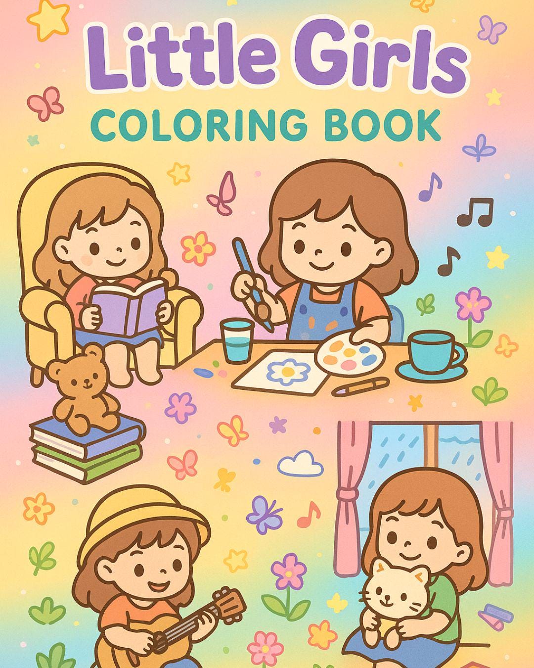 Little Girls Activity Coloring Book – Cute Printable Pages for Toddlers ...