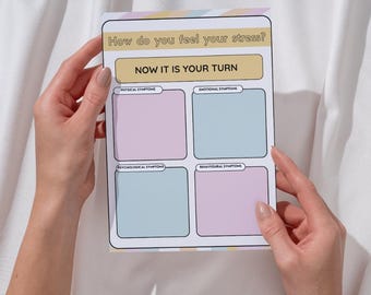 Stress & Anxiety Symptoms Chart | Therapy Worksheet Printable | Mental Health Tracker PDF for Kids, Teens, Adults