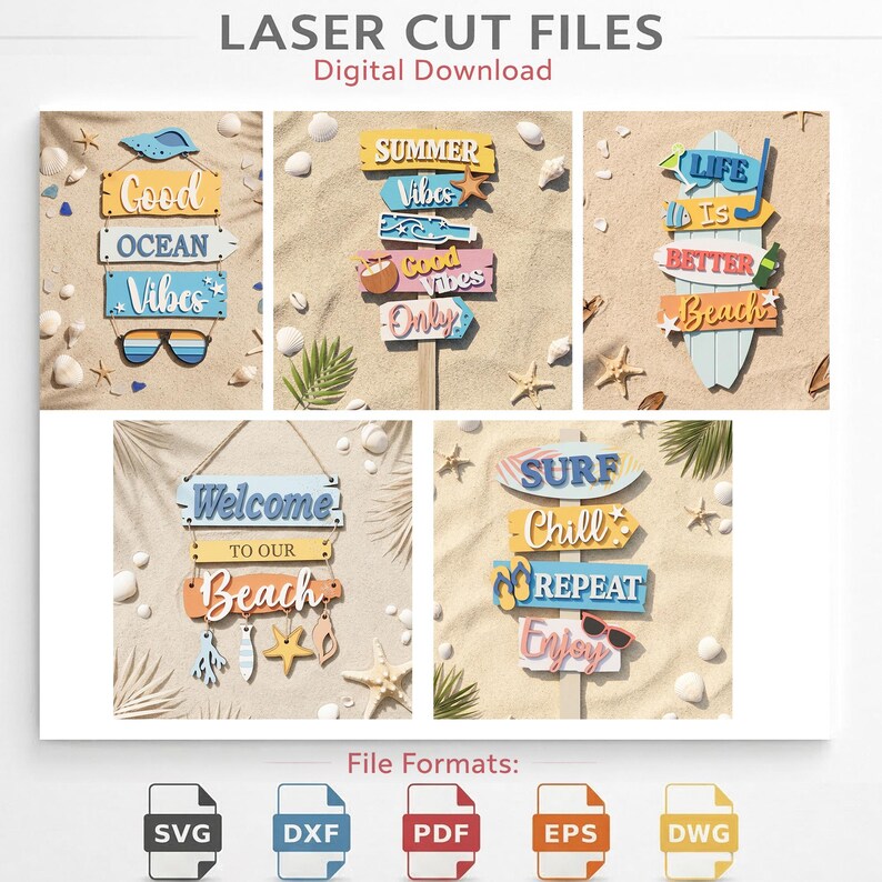 Beach Sign SVG Bundle, Summer Door Hanger Laser Cut Files (digital ...