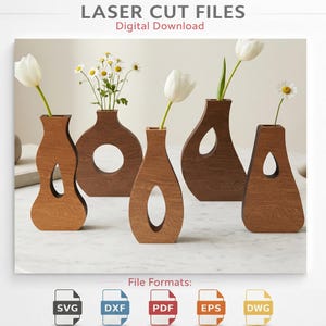 Modern Wood Vase SVG Bundle, Minimalist Layered Boho Floral Stand (Digital Download)