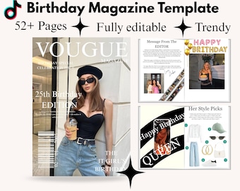 Birthday Magazine Template for Best Friend | editable Canva Gift | Personalized Girl Birthday Keepsake | Vogue Style magazine