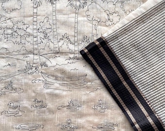 Off-White Handloom Cotton Silk Saree with Scenic Kalamkari-Inspired Border