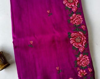 Viscose Tussar Saree with Petite Point Embroidery, All Over Butti, Indian Festive Wear