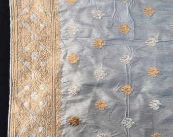 Light Blue Georgette Saree with Gold & Silver Embroidery, Blouse Included