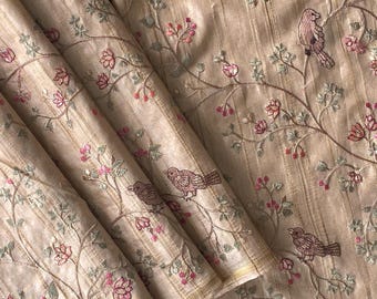 Tussar Silk Saree, Floral Bird Embroidery, Indian Wedding Guest Outfit, Festive Ethnic Wear