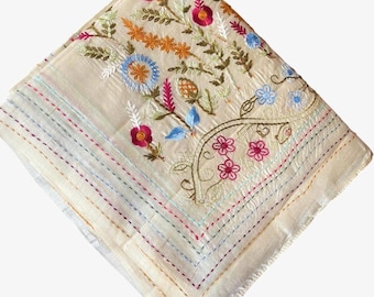 Pure Tussar Silk Saree, Floral Embroidery, Rich Pallu, Traditional Indian Wedding & Festive Wear