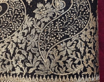 Black Georgette Saree, Heavy Embroidery, Paisley Floral Border, Indian Festive Wear