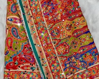 Chinon Silk Saree: Digital Print with Real Mirror Work sari