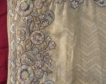 Jacquard Indian Wear Saree with Floral Embroidery, Sequin Work & Blouse