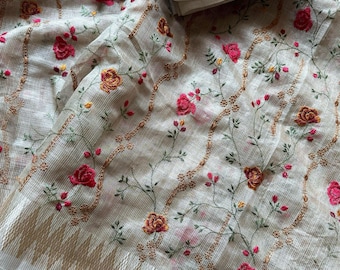 Banarasi Tissue Silk Saree: Multi-Color Thread Embroidery, Elegant Tassels