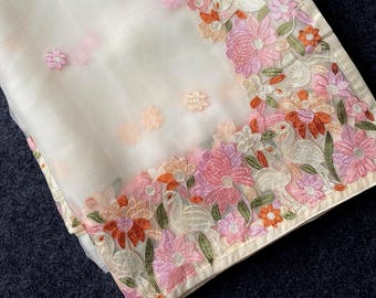 Chiffon Saree, Floral Embroidered Indian Wear, Designer Party Outfit, Festive Ethnic Fashion