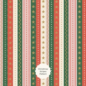 Christmas Stripes Seamless Pattern-Holiday Stars Dots Zigzag Print–Red Green Gold Festive - Digital Download