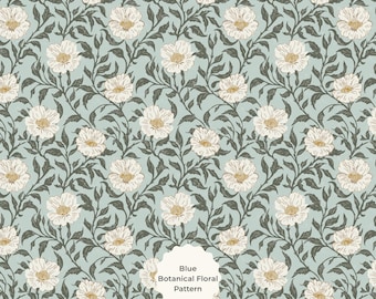Vintage Floral Seamless Pattern, Blue Botanical Fabric Wallpaper PNG