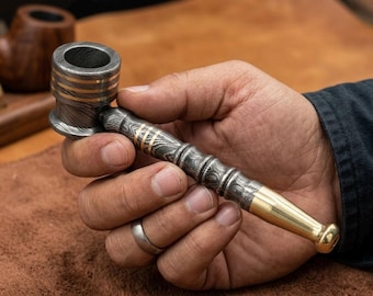 Damaszener Stahl Pfeife | Messing Streifen Damaszener Pfeife | Handmade EDC Accessoire | Geschenk für Ihn | Geschenk zum 5 Trauzeugen Geschenk