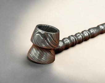 Pipa de fumar de acero de Damasco forjada a mano con prensador de Damasco. Regalo para él. Cazoleta de fumar de Damasco: artículo de colección de lujo, regalo para papá, EDC.