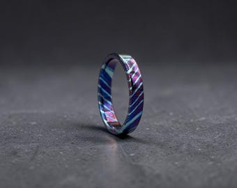 Anillo de Damasco negro con interior de circonitas de Timascus, alianza de boda, anillo de acero oscuro con diseño para hombre, regalo de aniversario único, banda de lujo de 8 mm