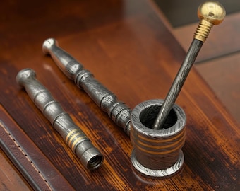Pipa de fumar artesanal hecha a mano - Chillum de acero de Damasco forjado - Cazoleta de fumar de Damasco de primera calidad - Pipa de bolsillo resistente, pieza de colección EDC