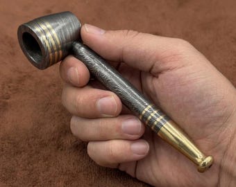 Damaszener Stahl Pfeife Set mit Stampfer | Messing Inlay Damaszener Pfeife | Geschenk für Ihn | 5. Jahrestag Geschenk für Ehemann | Trauzeugen Geschenk